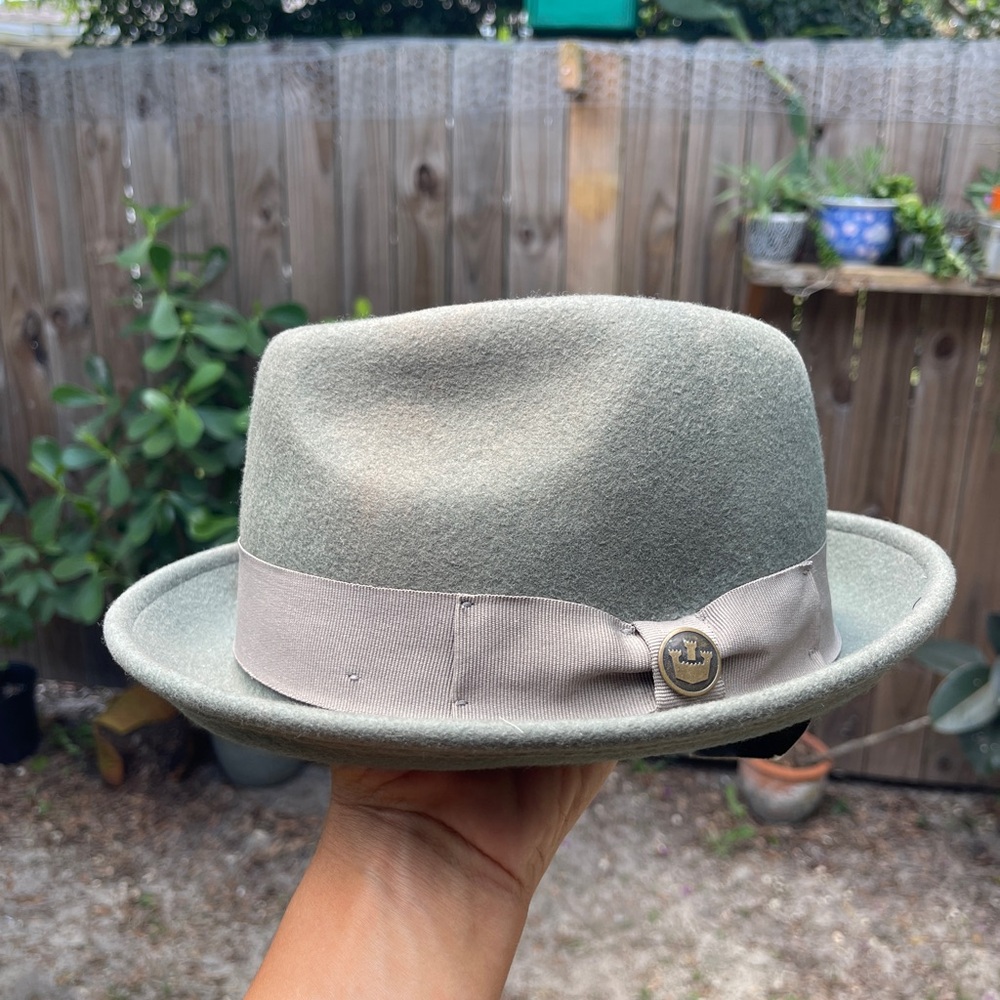 Sage Green Fedora Hat with Beige Band